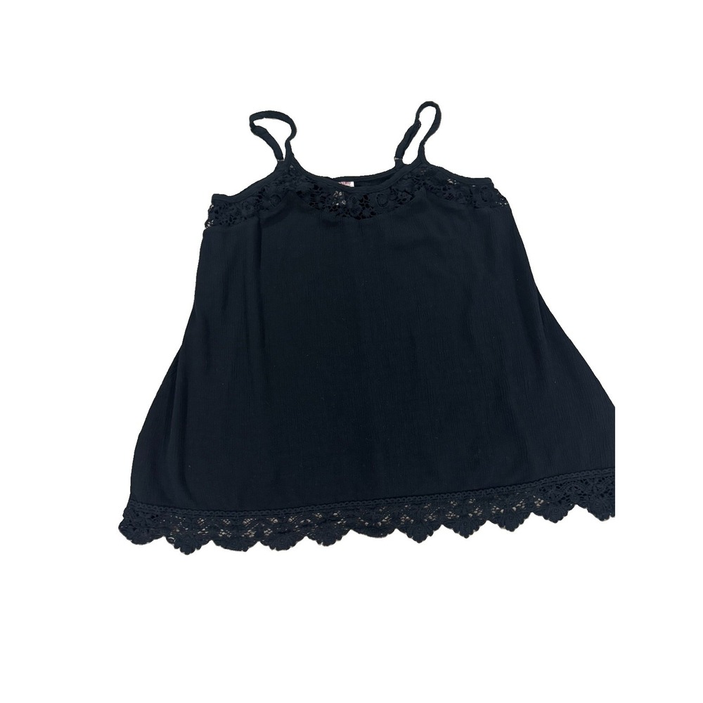 Mossimo Black Lace Trim Tank Top Camisole Large Rayon Cotton Scalloped Hem